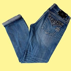 Y2k Miss Me Low Waist Bedazzled Blue Jeans Size 29